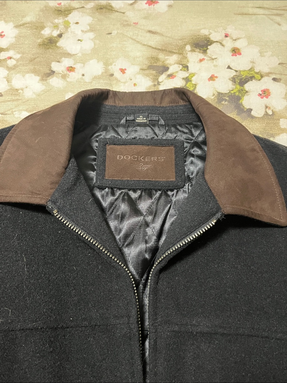Dockers Black Pea Coat with Brown Collar